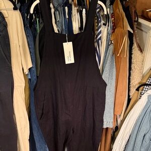 OZMA Black Linen Campos Overalls M NWT